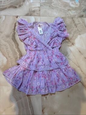 LoveShackFancy Lilac Floral Ruffle Mini Dress